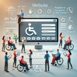 A-clean-and-modern-website-design-depicted-on-a-computer-screen-with-a-diverse-group-of-people-engaging-with-it.-